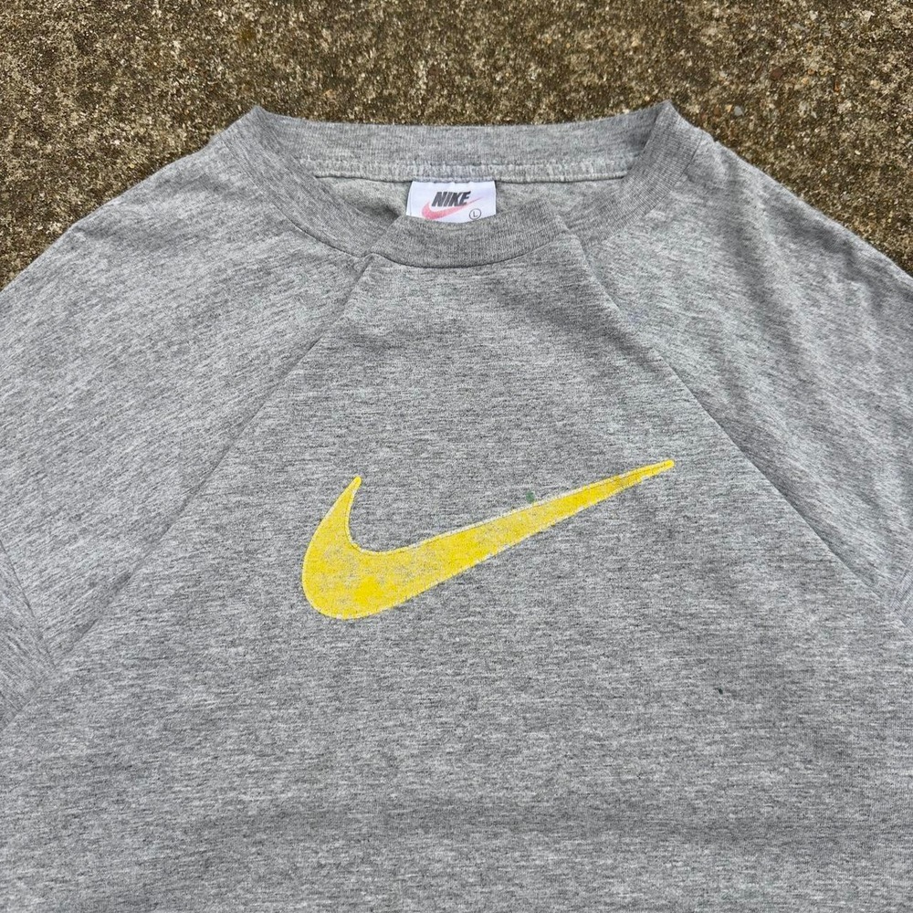Vintage 90s Nike Swoosh Center Logo T Shirt Streetwear Gray Large (g5)